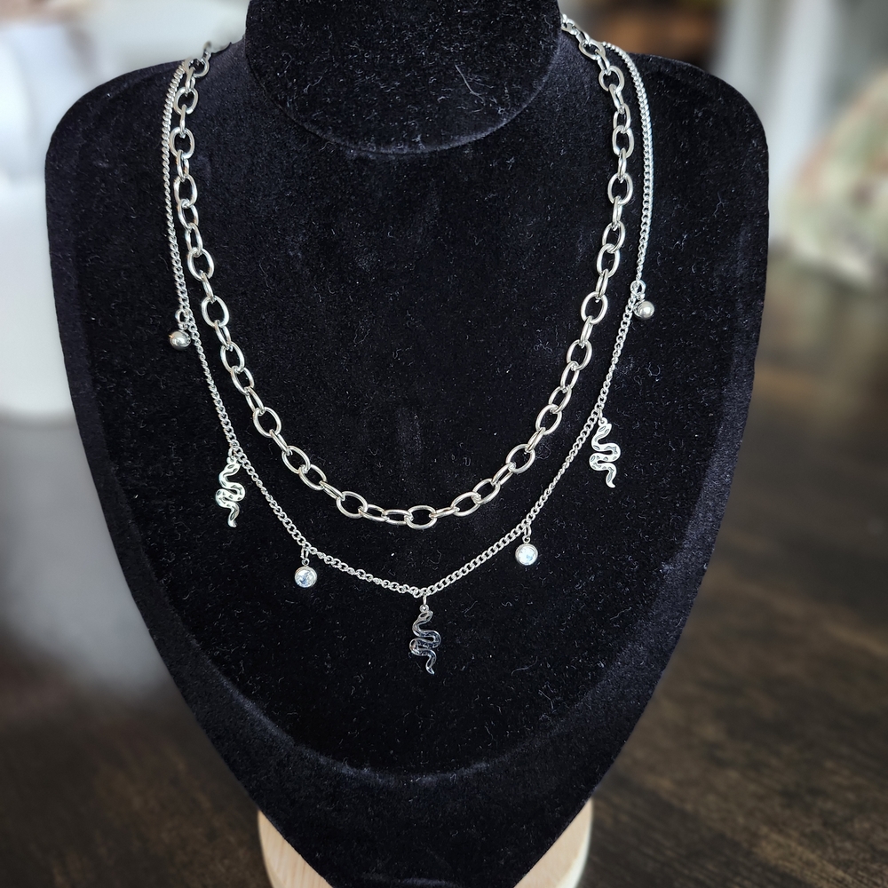 Elegant Silver Snake Charm Necklace